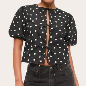 Abercrombie & Fitch Black and White Polka Dot Tie Blouse